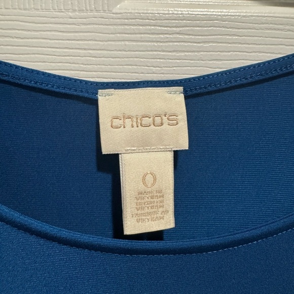 Chico's Size 0 Blue A-Line Dress with 3/4 Sleeves and Crew Neck - Picture 2 of 3